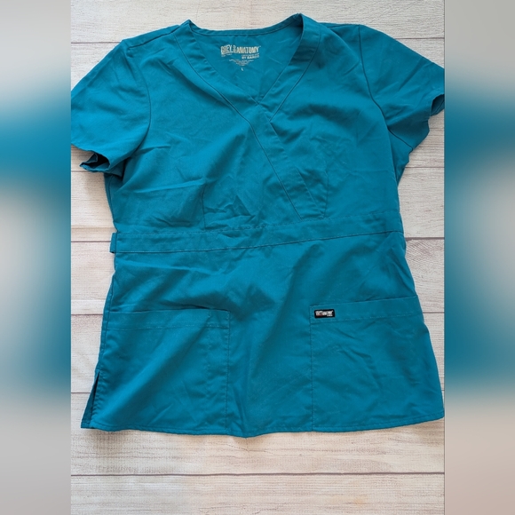 Grey's Anatomy Teal Blue Large Women's Scrub Top - Picture 1 of 9
